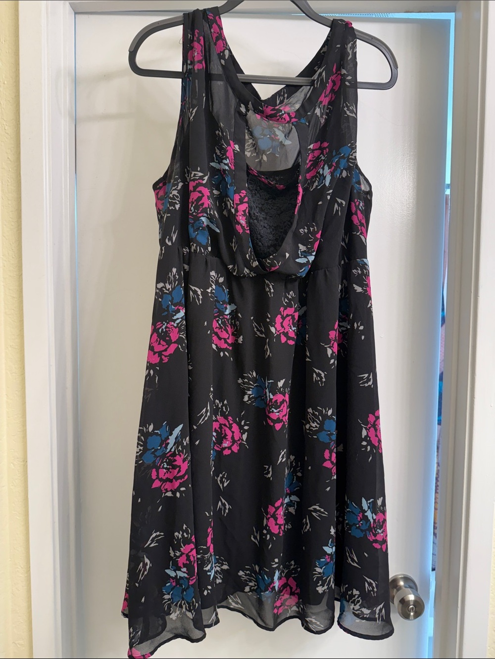 torrid Black Midi Dress with Pink & Blue Floral Print